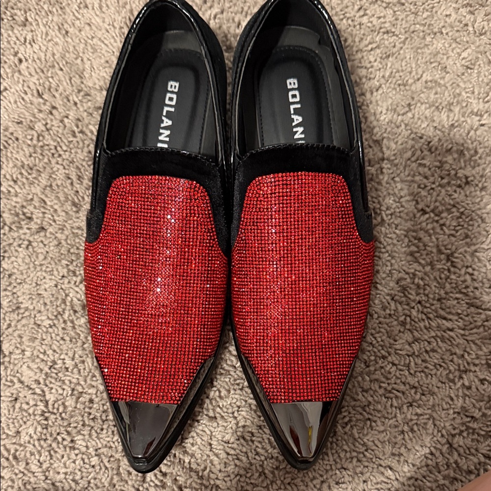 BOLANO Red Crystal Slip-On Men's Loafers